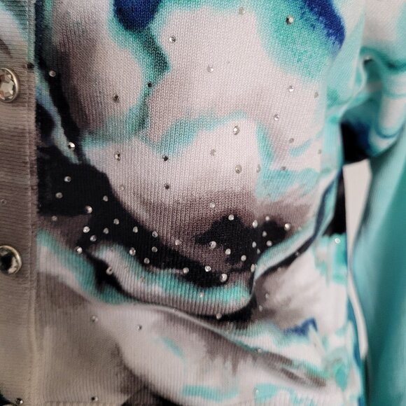 White House Black Market Women's Aqua Floral Embellished Button Up Cardigan (XL) - Picture 4 of 10